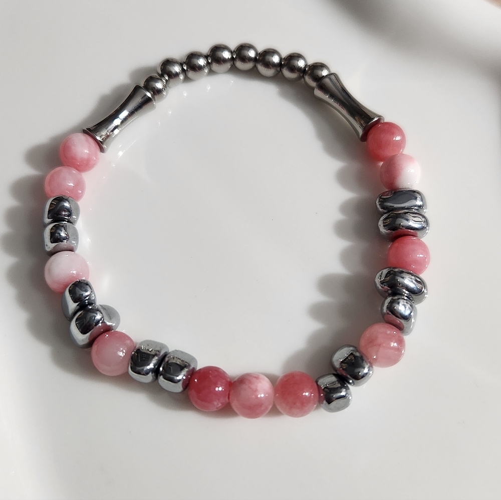 Stainless Steel Persian jade  Beaded Bracelet